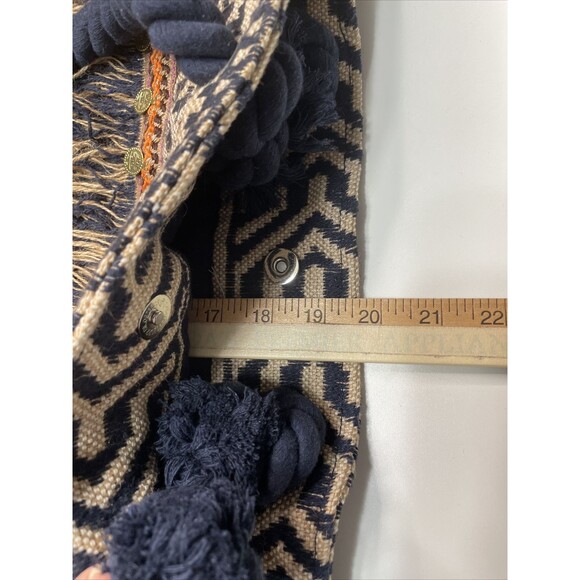 C&C California Beach Tote Shoulder Bag Woven Jute Tassel Navy Ivory Bohemian NWT - Picture 8 of 12